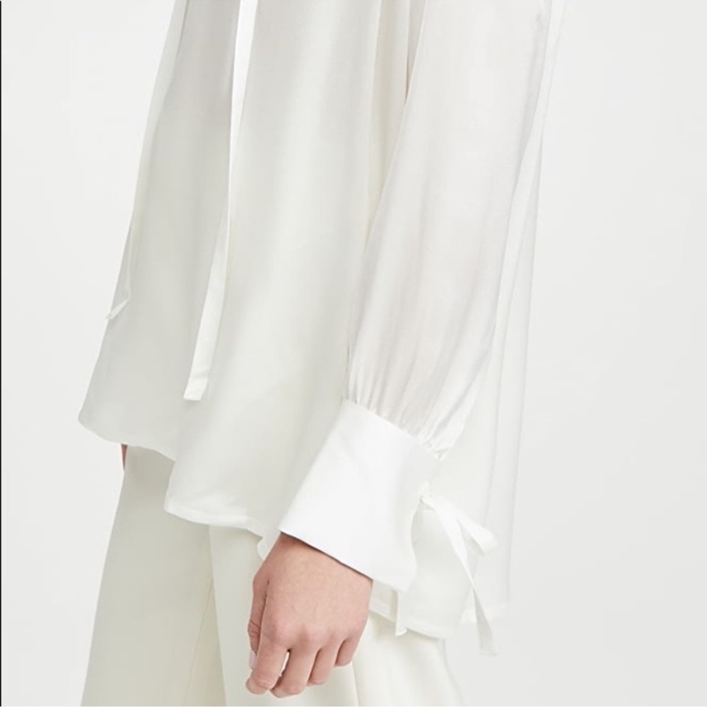 Club Monaco Shirred Tie Detail Blouson Top White Silk sz small - Picture 6 of 14